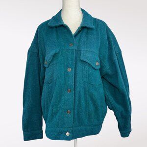 Vintage Outbrook Teal Wool Blend Shirt Jacket Button Front Pockets Size XL